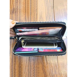 Women Ethnic Print 6.5 Inch Phone Bag Money Clip Wallet Purse
