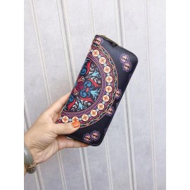 Women Ethnic Print 6.5 Inch Phone Bag Money Clip Wallet Purse