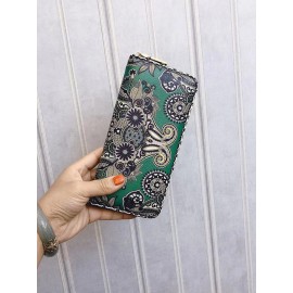 Women Ethnic Print 6.5 Inch Phone Bag Money Clip Wallet Purse