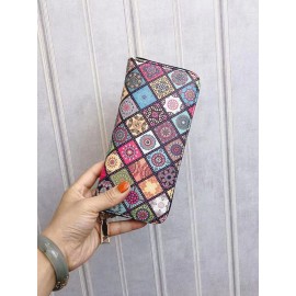 Women Ethnic Print 6.5 Inch Phone Bag Money Clip Wallet Purse