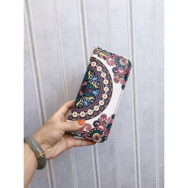 Women Ethnic Print 6.5 Inch Phone Bag Money Clip Wallet Purse