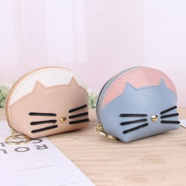 Women Cute Cate Coin Purse Faux Leather Key Holder