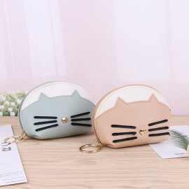Women Cute Cate Coin Purse Faux Leather Key Holder