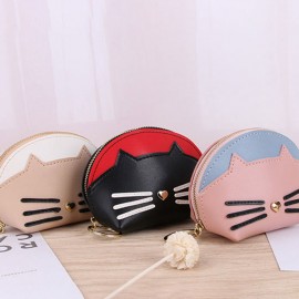 Women Cute Cate Coin Purse Faux Leather Key Holder