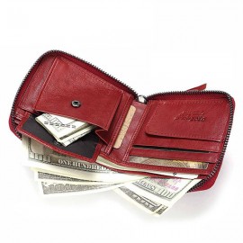 Women Genuine Leather Short Wallet 4 Card Slot Bifold Coin Purse