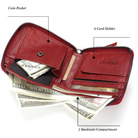 Women Genuine Leather Short Wallet 4 Card Slot Bifold Coin Purse