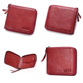 Women Genuine Leather Short Wallet 4 Card Slot Bifold Coin Purse