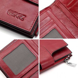 Women Trifold Genuine Leather Short Wallet 15 Card Holder Coin Purse