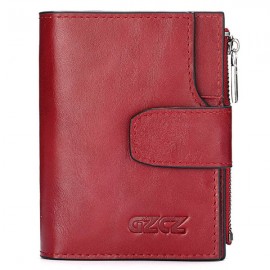 Women Trifold Genuine Leather Short Wallet 15 Card Holder Coin Purse