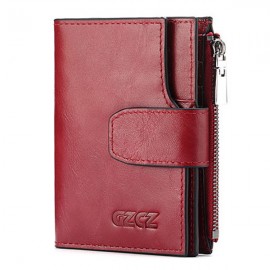 Women Trifold Genuine Leather Short Wallet 15 Card Holder Coin Purse