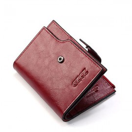 Women Trifold Genuine Leather Short Wallet 15 Card Holder Coin Purse