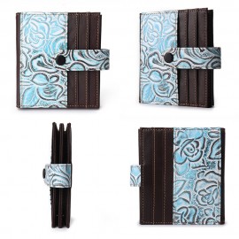 Women Vintage Genuine Leather 17 Card Slot Slim Card Holder Wallet Embossed Coin Purse