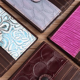 Women Vintage Genuine Leather 17 Card Slot Slim Card Holder Wallet Embossed Coin Purse