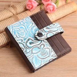 Women Vintage Genuine Leather 17 Card Slot Slim Card Holder Wallet Embossed Coin Purse