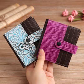 Women Vintage Genuine Leather 17 Card Slot Slim Card Holder Wallet Embossed Coin Purse