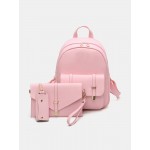 3 PCS PU Leather Women Backpacks Students Schoolbags