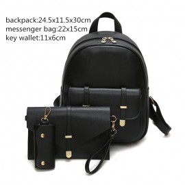 3 PCS PU Leather Women Backpacks Students Schoolbags