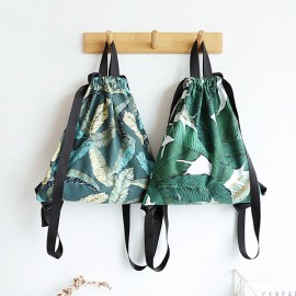 Fresh Print Leaf Canvas Backpack Leisure Handbag