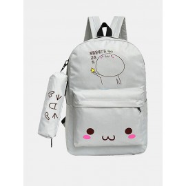 2Pcs Women's Backpack Set Likable Pattern High Capacity Preppy Back Bag