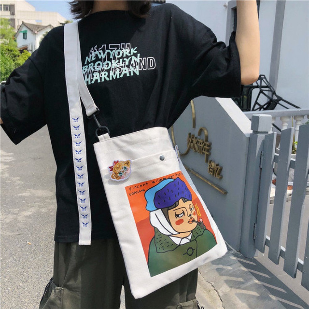 Ins Original Comic Cartoon Canvas Bag Cute Simple Large Capacity Student Shoulder Messenger Bag