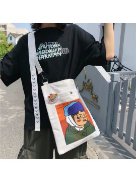 Ins Original Comic Cartoon Canvas Bag Cute Simple Large Capacity Student Shoulder Messenger Bag