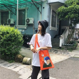 Ins Original Comic Cartoon Canvas Bag Cute Simple Large Capacity Student Shoulder Messenger Bag