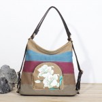 Brenice National Shoulder Bags Multifunction Canvas Striped Backpack