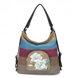 Brenice National Shoulder Bags Multifunction Canvas Striped Backpack