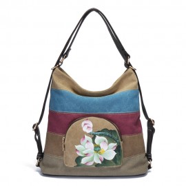 Brenice National Shoulder Bags Multifunction Canvas Striped Backpack