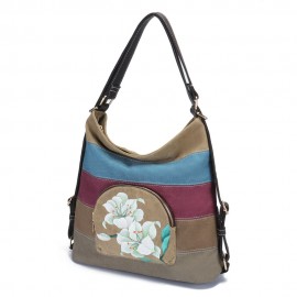 Brenice National Shoulder Bags Multifunction Canvas Striped Backpack