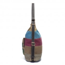 Brenice National Shoulder Bags Multifunction Canvas Striped Backpack