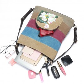 Brenice National Shoulder Bags Multifunction Canvas Striped Backpack