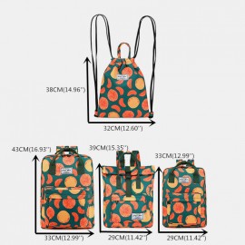 Women Waterproof Large Capacity Print Casual Backpack Drawstring pocket