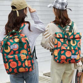 Women Waterproof Large Capacity Print Casual Backpack Drawstring pocket
