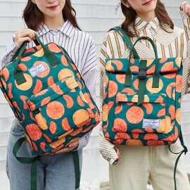 Women Waterproof Large Capacity Print Casual Backpack Drawstring pocket