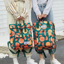 Women Waterproof Large Capacity Print Casual Backpack Drawstring pocket