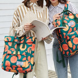 Women Waterproof Large Capacity Print Casual Backpack Drawstring pocket