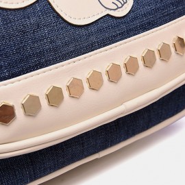 Women Canvas Cute Cat Print Patchwork Casual Backpack School Bag