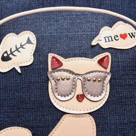 Women Canvas Cute Cat Print Patchwork Casual Backpack School Bag