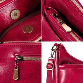 Women Multi-pockets Solid Wax Oil Skin Shoulder Bag