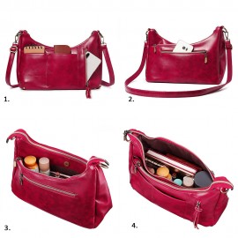 Women Multi-pockets Solid Wax Oil Skin Shoulder Bag