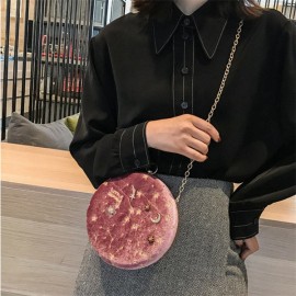 Women Round Clip Embossed Crossbody Bag Chain PU Leather Shoulder Bag