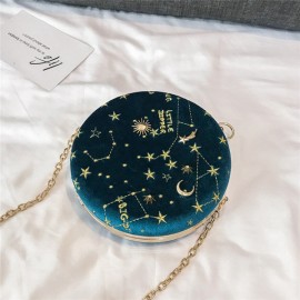 Women Round Clip Embossed Crossbody Bag Chain PU Leather Shoulder Bag