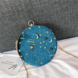 Women Round Clip Embossed Crossbody Bag Chain PU Leather Shoulder Bag