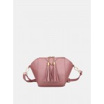 Women Mini Tassel Phone Bag Shell Solid Leisure Crossbody Bag