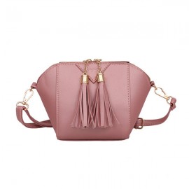 Women Mini Tassel Phone Bag Shell Solid Leisure Crossbody Bag