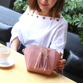 Women Mini Tassel Phone Bag Shell Solid Leisure Crossbody Bag