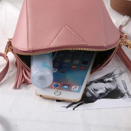 Women Mini Tassel Phone Bag Shell Solid Leisure Crossbody Bag