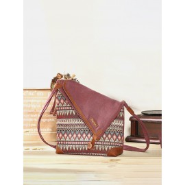 Brenice National Printing Canvas Shoulder Bags Vintage Bohemia Button Crossbody Bags