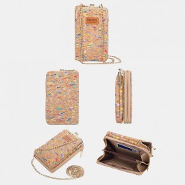 Women 6 Card Slots Chain Bag Phone Bag Cork Bag